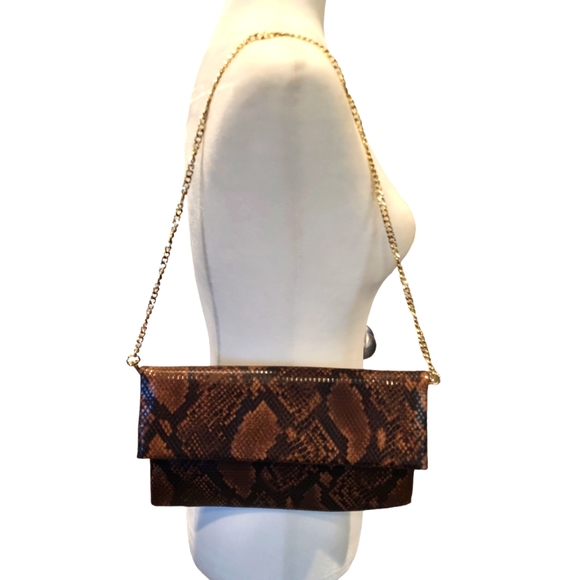 Express faux python embossed clutch shoulder bag gold chain